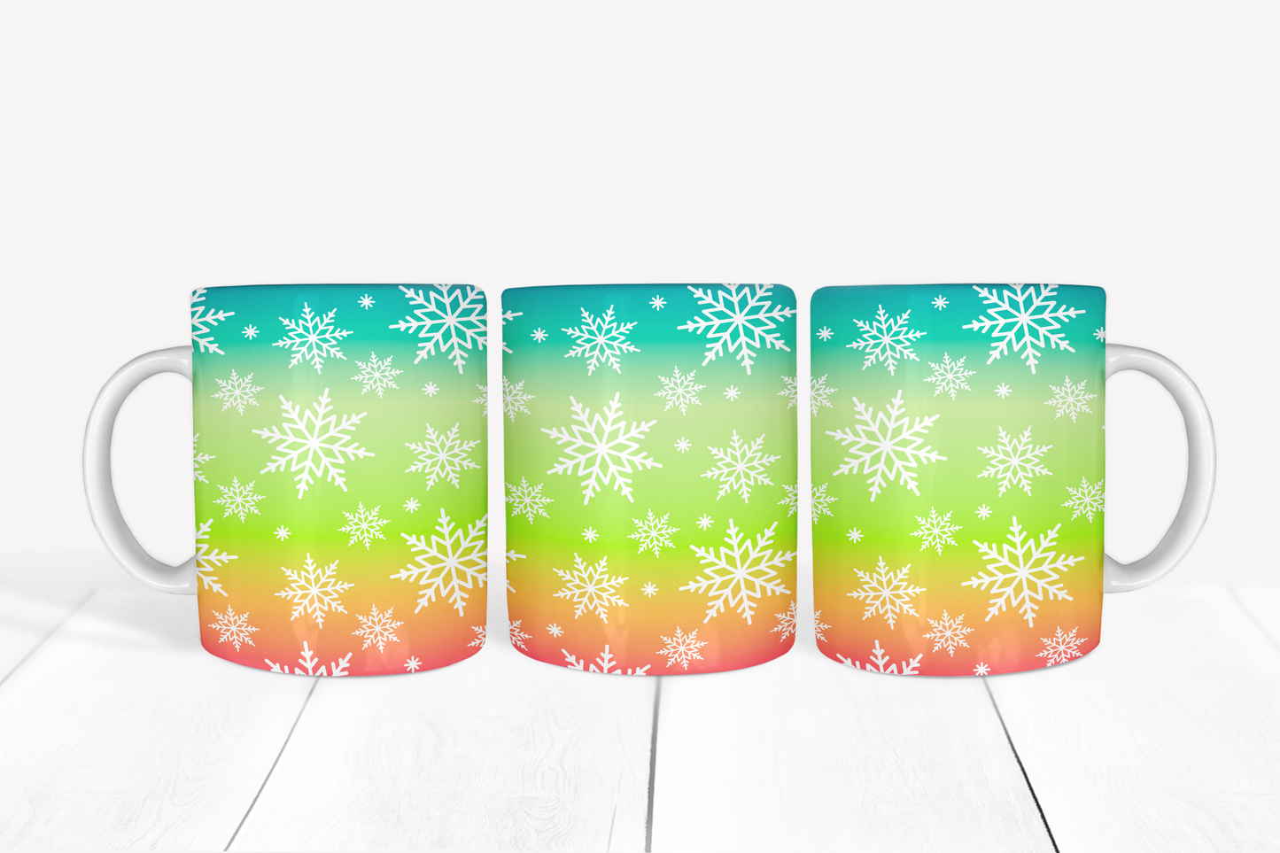 Snowflakes on Multicolor Background Mug