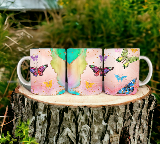 Butterflies on Pink Background Mug