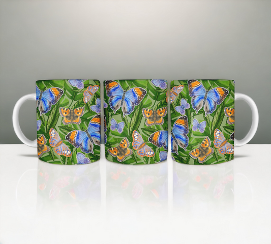 Butterflies on Dark Green Background Mug