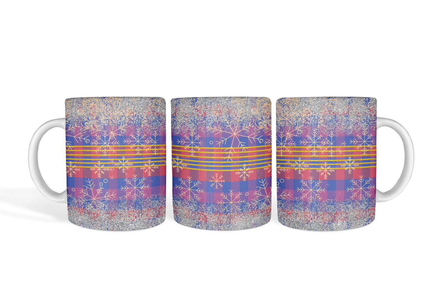 Multi ColorPlaid Mug with Snow Flakes