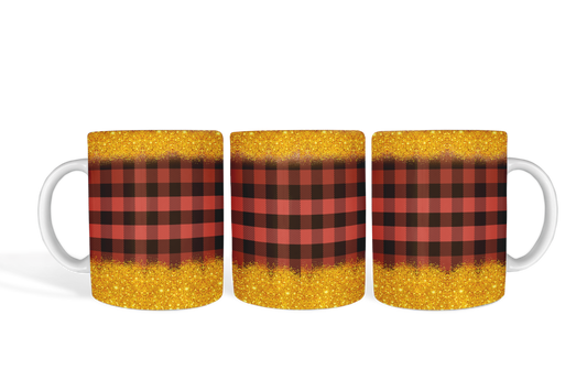 Gold Glitter with Red Plaid Mug