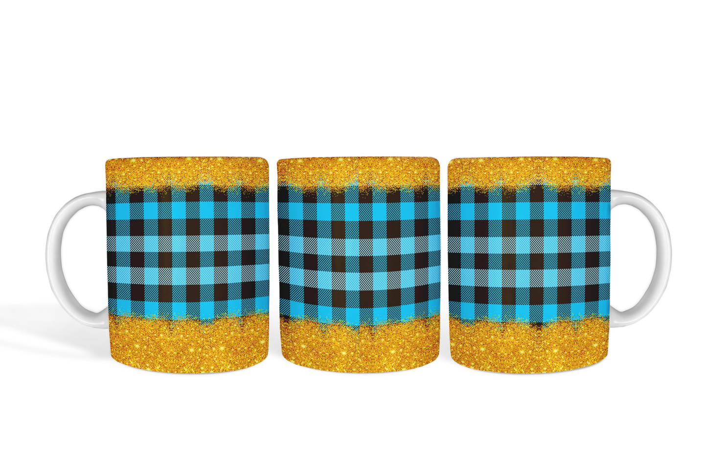 Gold Glitter with Blue Plaid Mug