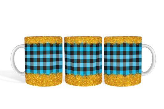 Gold Glitter with Blue Plaid Mug