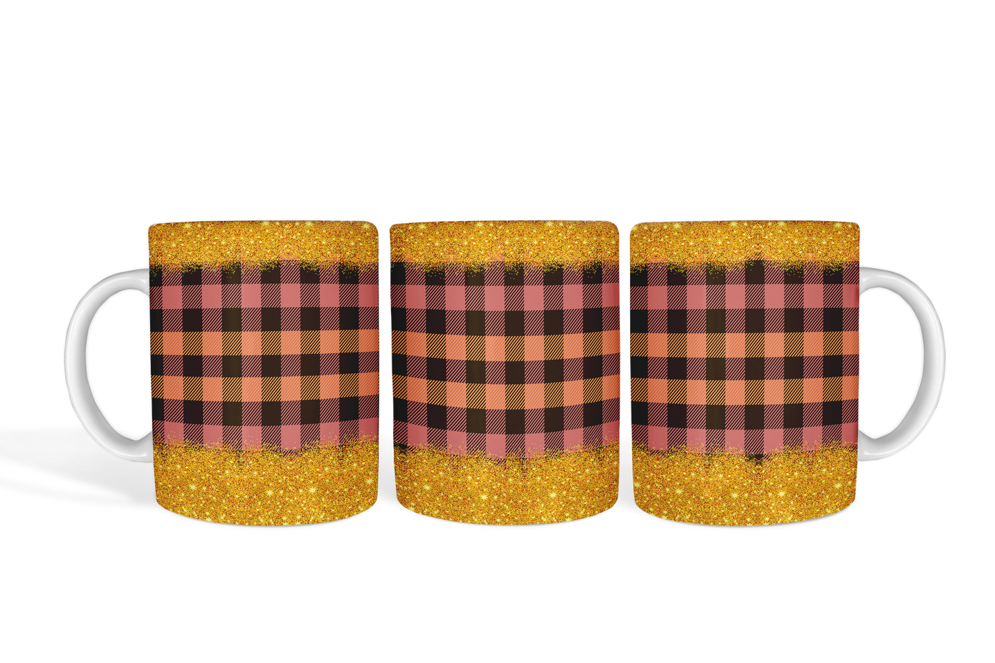 Gold Glitter with Light Red Plaid Mug