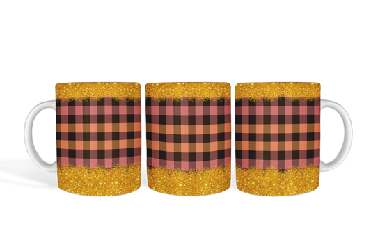 Gold Glitter with Light Red Plaid Mug