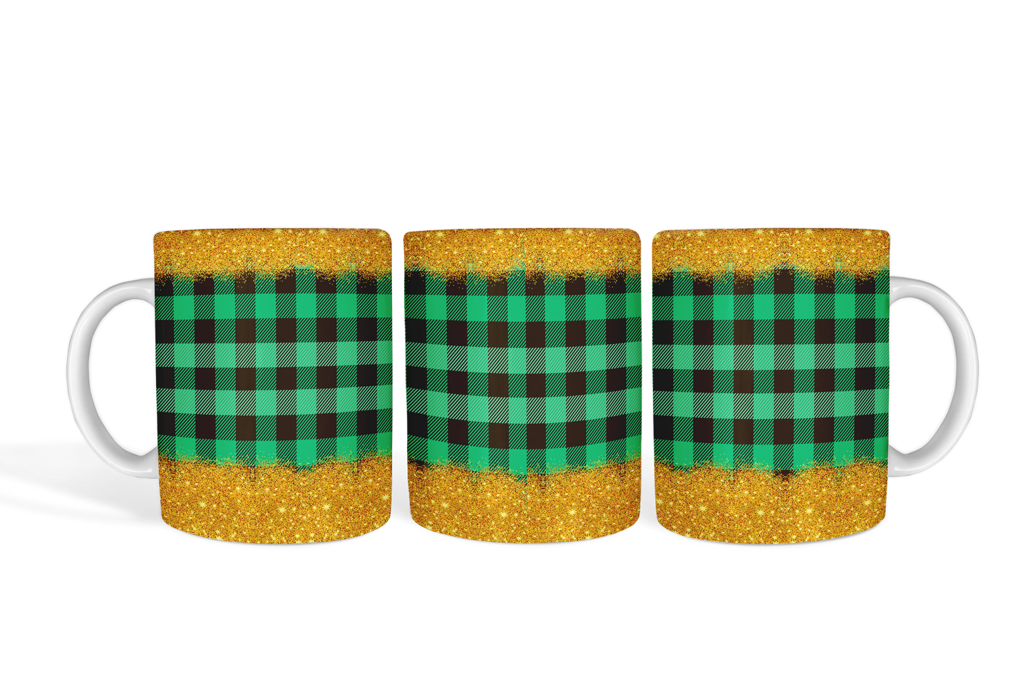 Gold Glitter with Green Plaid Mug