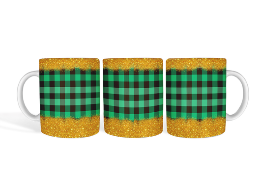 Gold Glitter with Green Plaid Mug