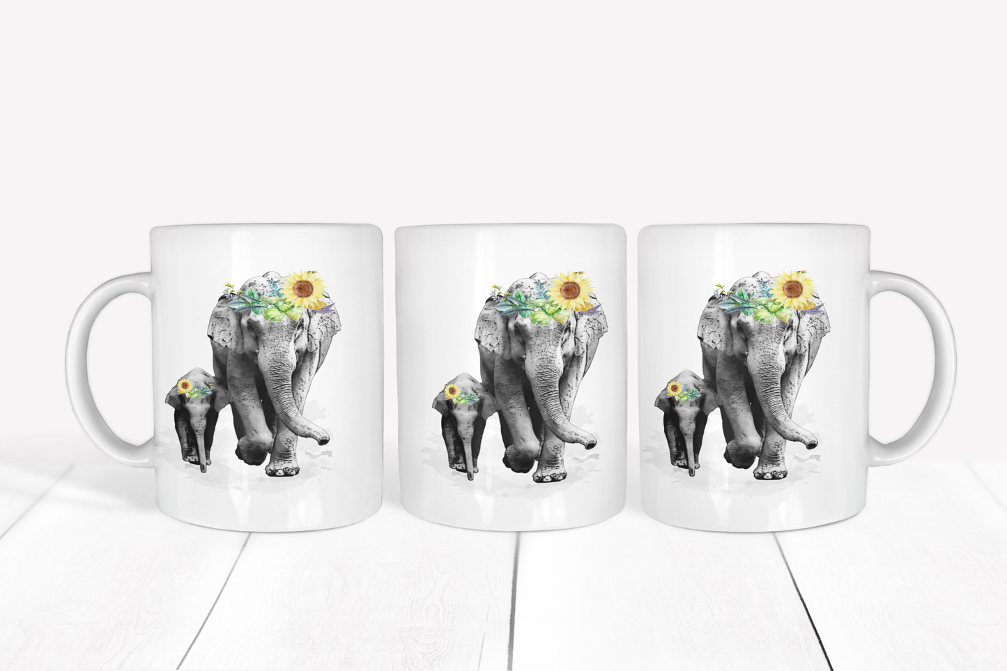 Elephant and Baby on Green Background Mug