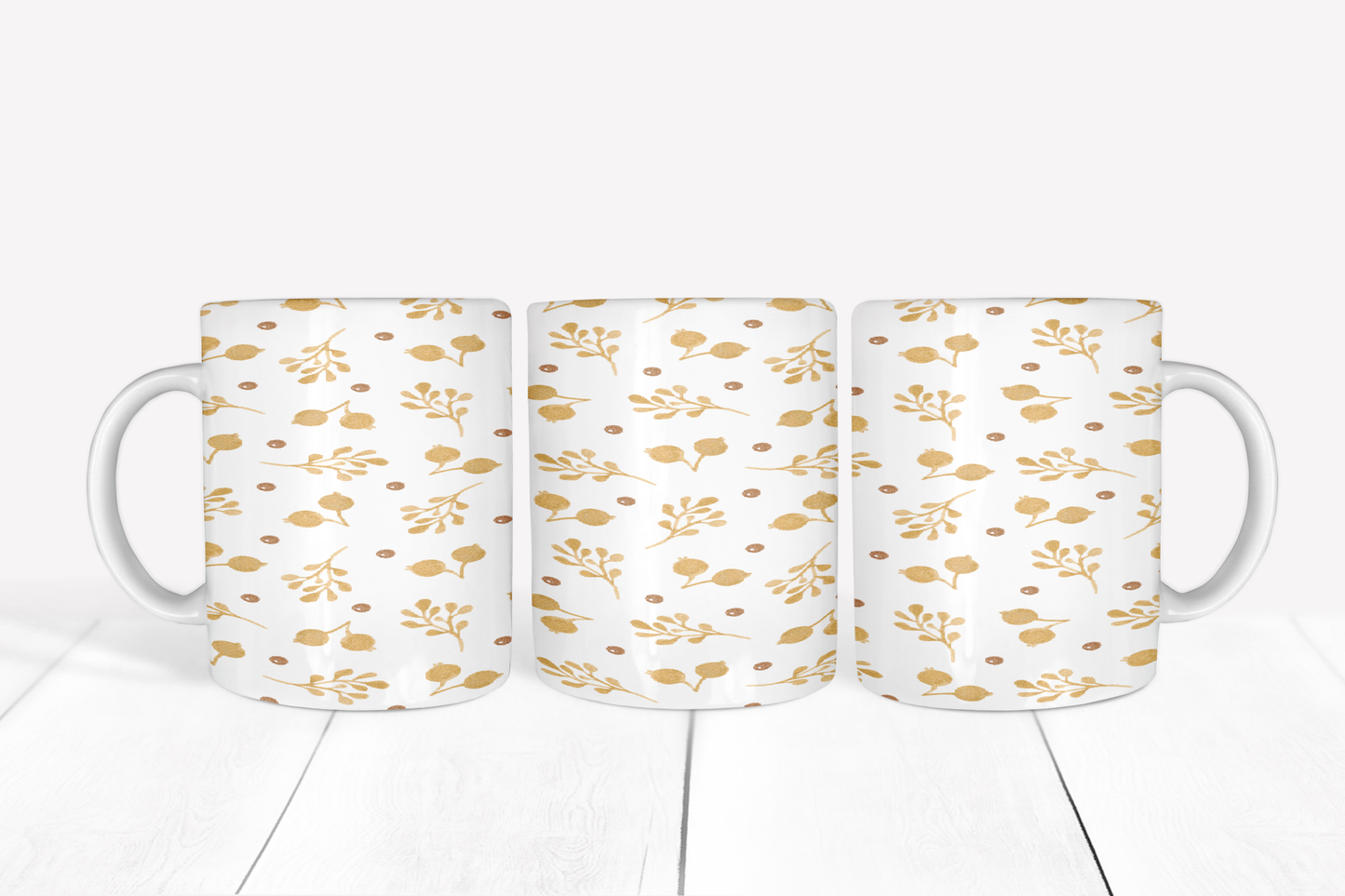 Gold Christmas Berries on White Mug