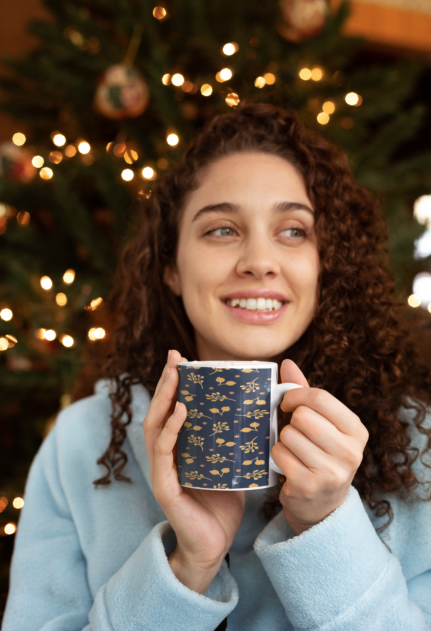 Gold Christmas Berries on Black Mug