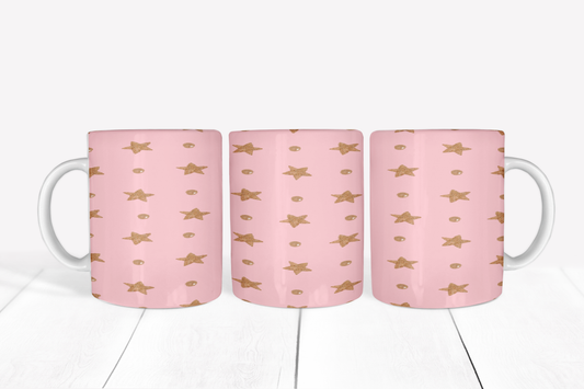 Gold Christmas Stars on Pink Mug