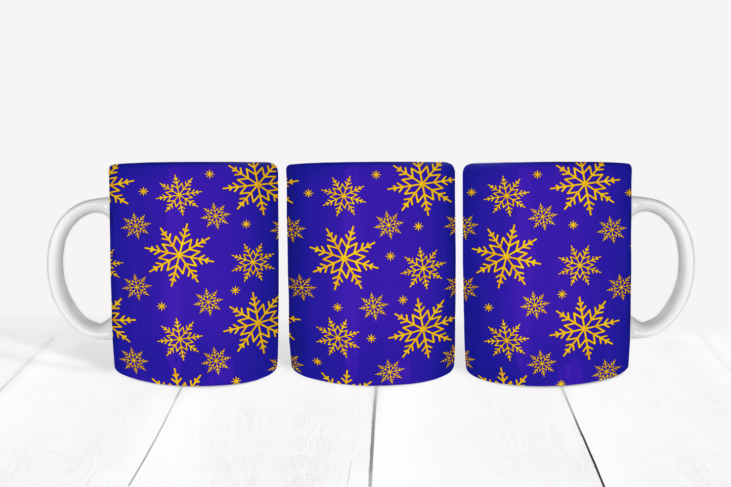 Gold Snowflakes on Blue Background Mug