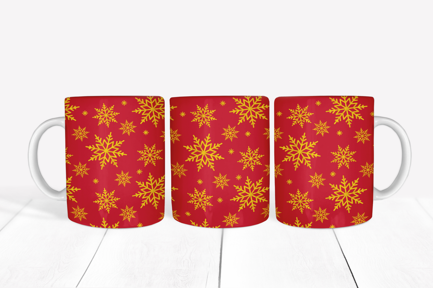 Gold Snowflakes on Red Background Mug