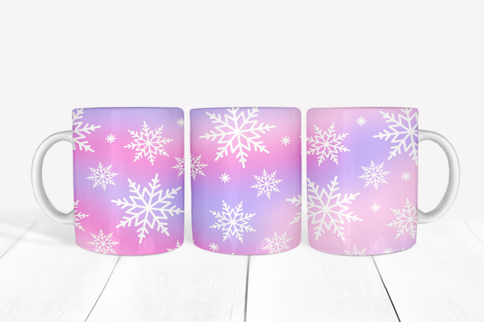 Snowflakes on Purple Background Mug