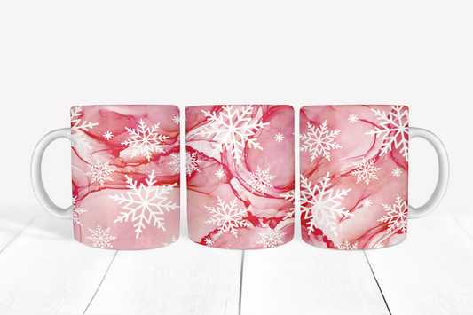 Snowflakes on Red Background Mug