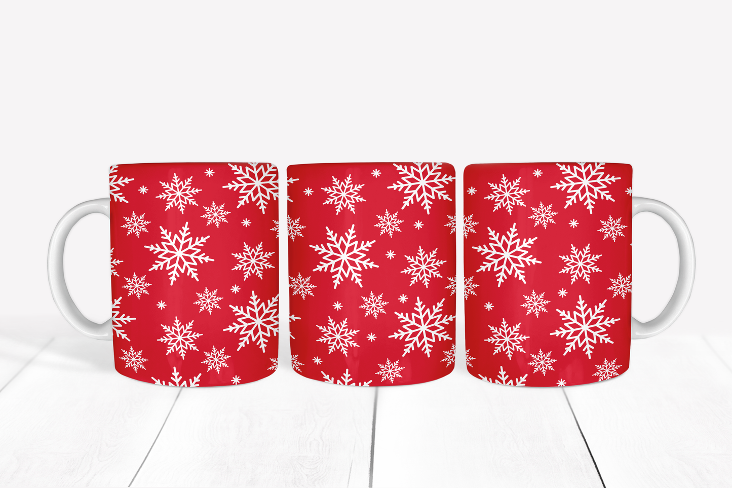 White Snowflakes on Red Background Mug