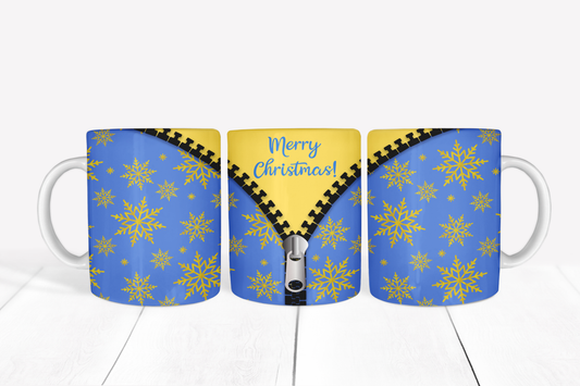 Zipped Snowflakes on Blue Background Mug