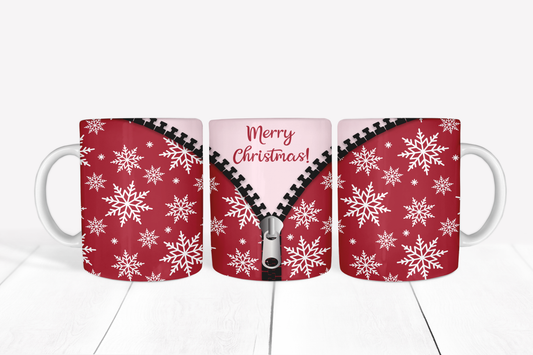 Zipped Snowflakes on Bright Red Background Mug