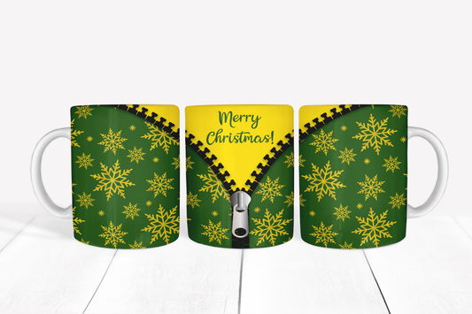 Zipped Snowflakes on Green Background Mug