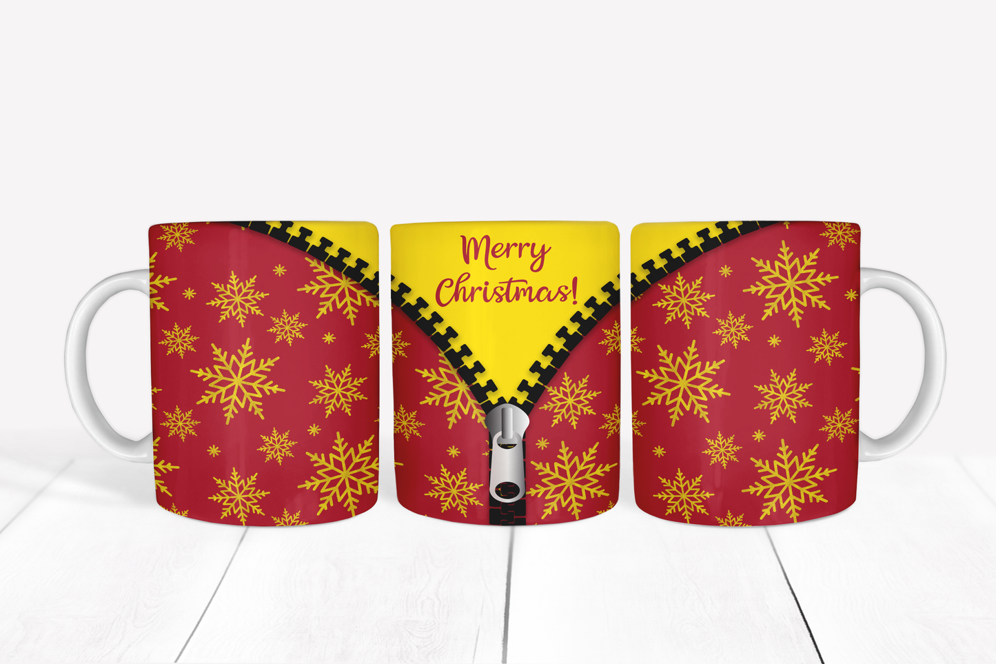 Zipped Snowflakes on Red Background Mug